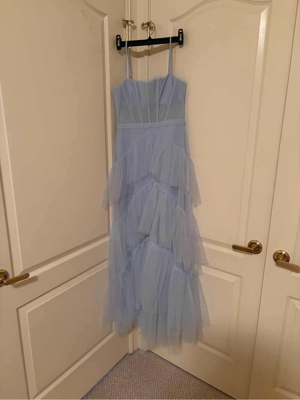 BCBG Oly Tiered Ruffle Tulle Gown Dress